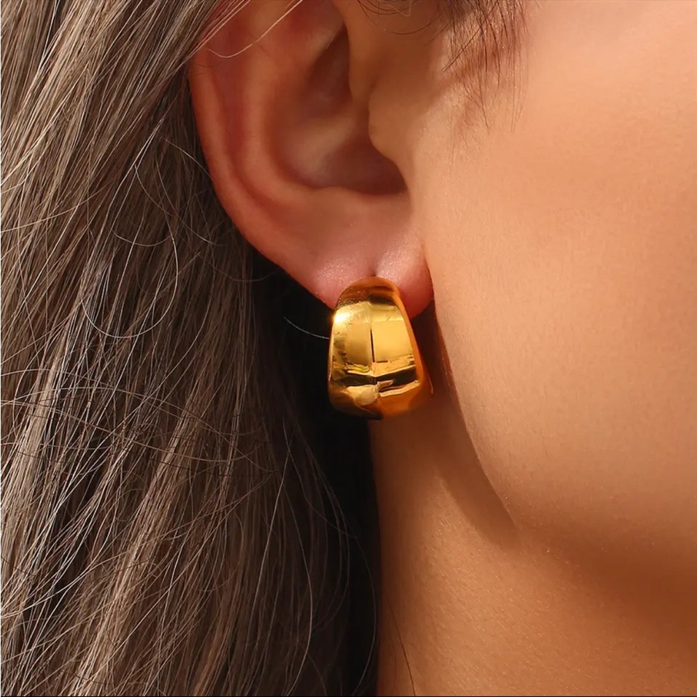 Gold Plated Chunky Hopp Earrings for Women Minimalist Stainless Steel Earrings